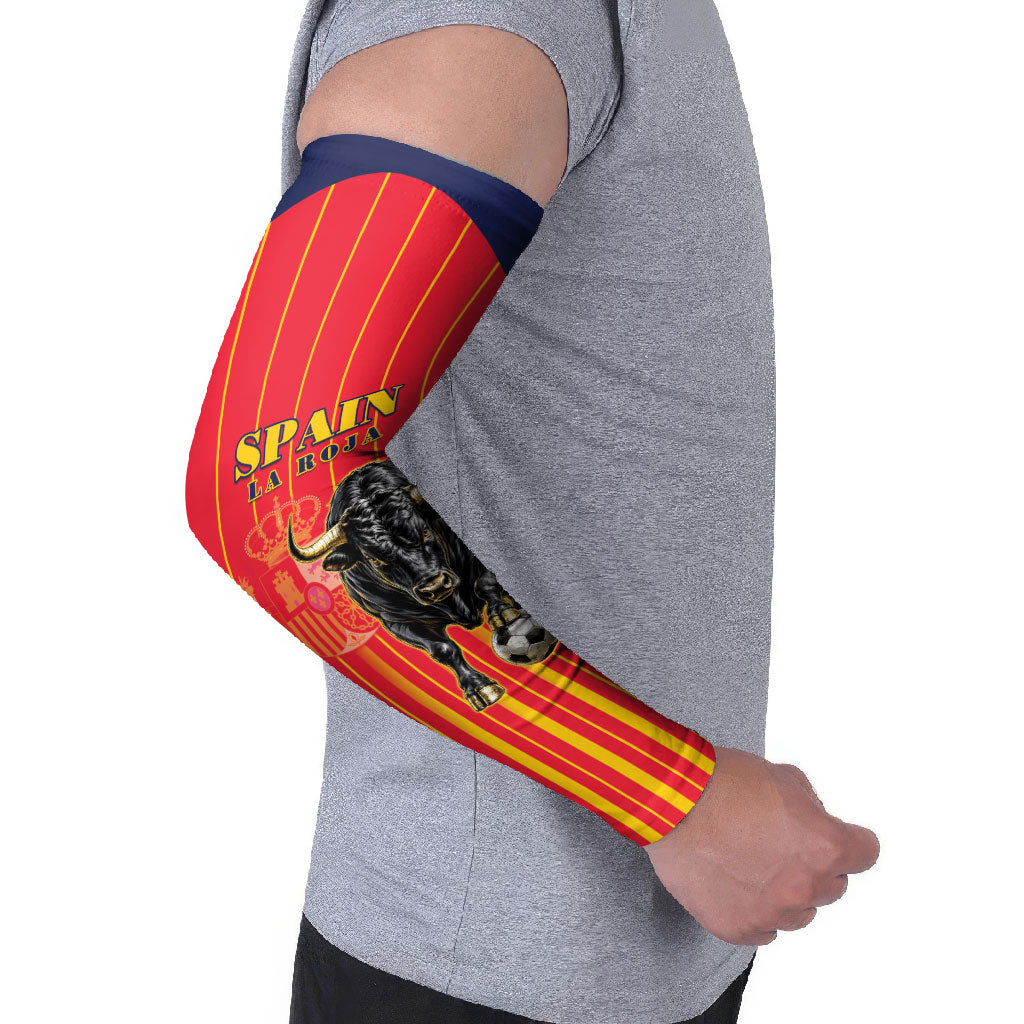 Custom Spain Football 2026 Arm Sleeves La Roja Brave Bull Striped Style