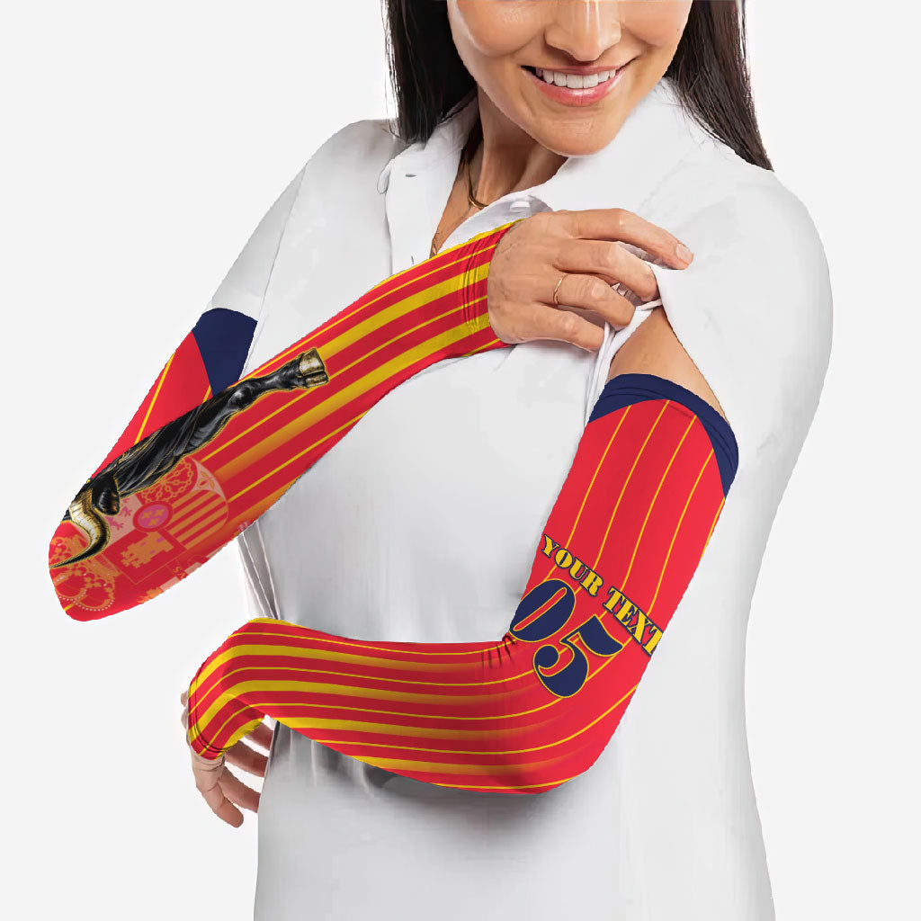Custom Spain Football 2026 Arm Sleeves La Roja Brave Bull Striped Style