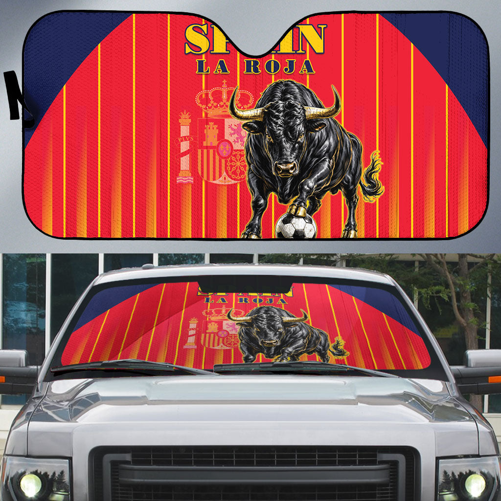 Spain Football 2026 Auto Sun Shade La Roja Brave Bull Striped Style