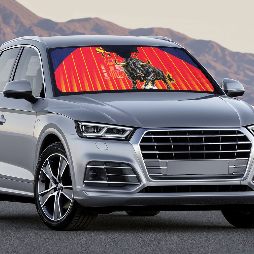 Spain Football 2026 Auto Sun Shade La Roja Brave Bull Striped Style