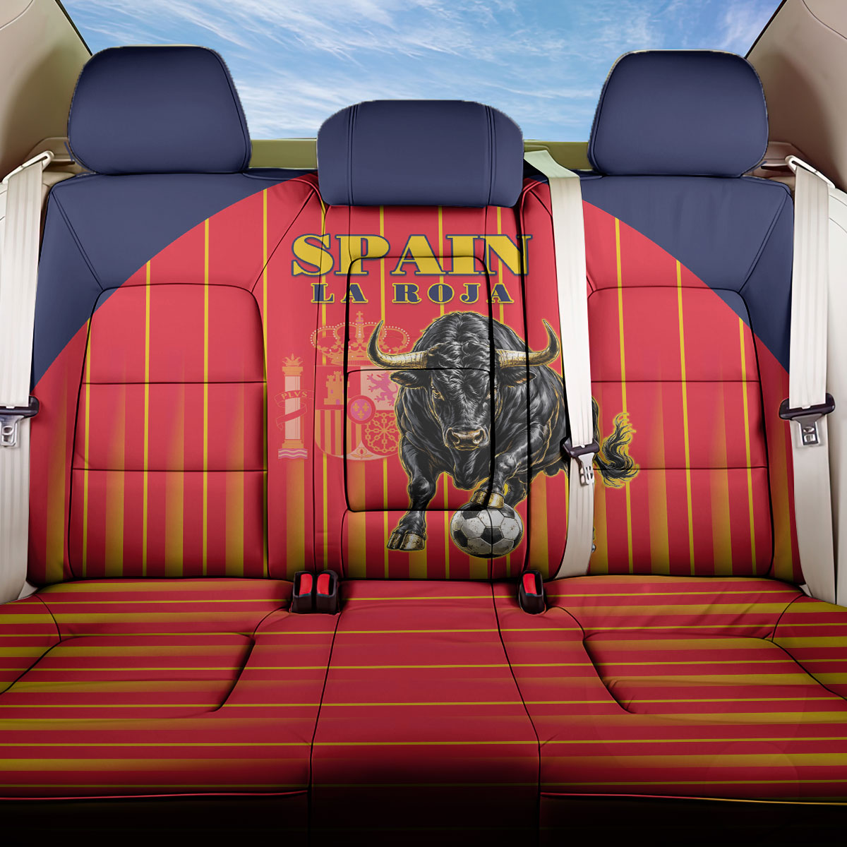 Spain Football 2026 Back Car Seat Cover La Roja Brave Bull Striped Style
