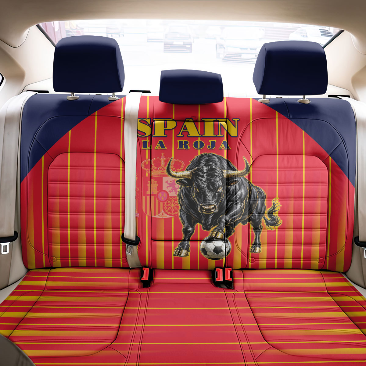 Spain Football 2026 Back Car Seat Cover La Roja Brave Bull Striped Style