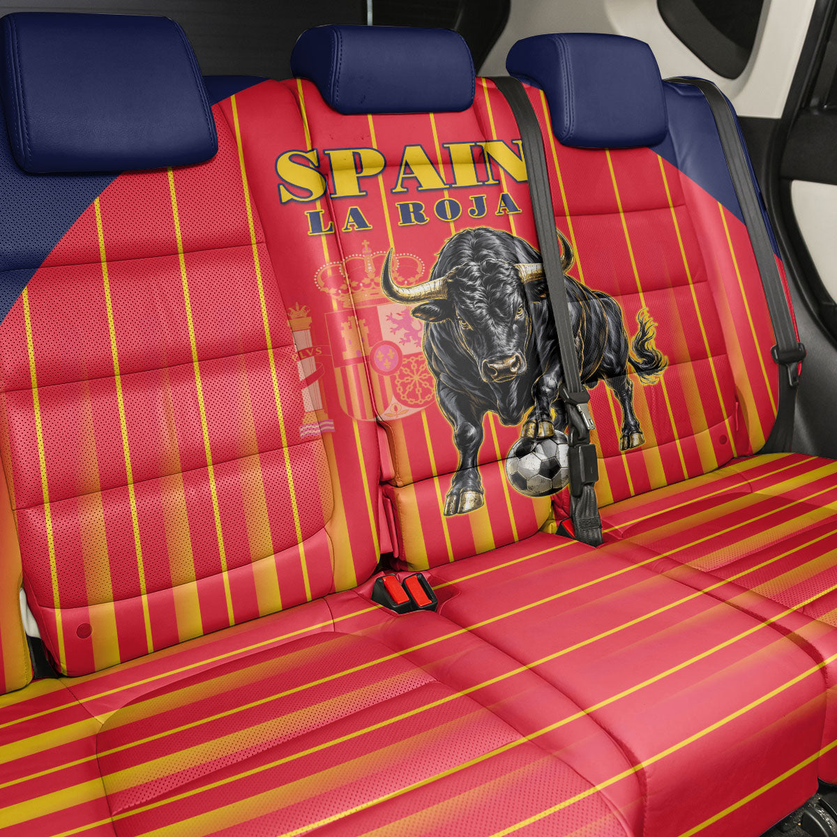 Spain Football 2026 Back Car Seat Cover La Roja Brave Bull Striped Style