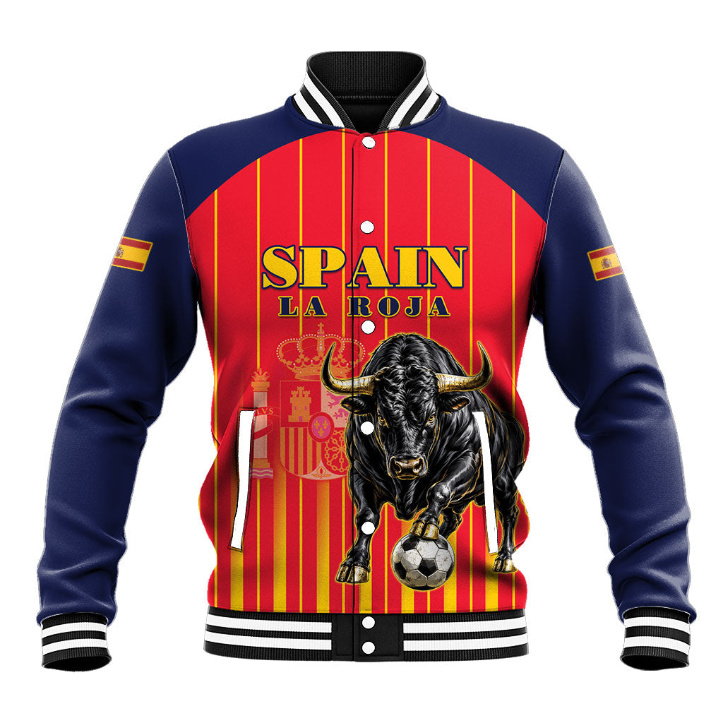 Custom Spain Football 2026 Baseball Jacket La Roja Brave Bull Striped Style