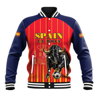 Custom Spain Football 2026 Baseball Jacket La Roja Brave Bull Striped Style