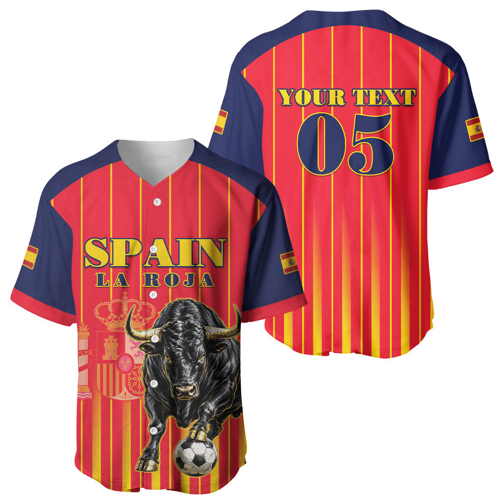 Custom Spain Football 2026 Baseball Jersey La Roja Brave Bull Striped Style