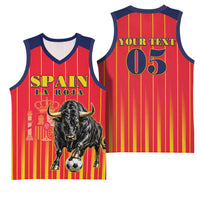 Custom Spain Football 2026 Basketball Jersey La Roja Brave Bull Striped Style