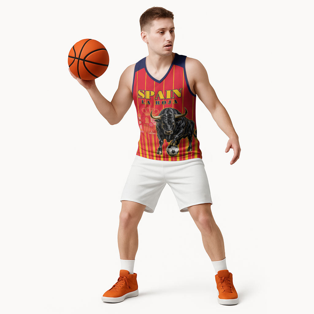 Custom Spain Football 2026 Basketball Jersey La Roja Brave Bull Striped Style