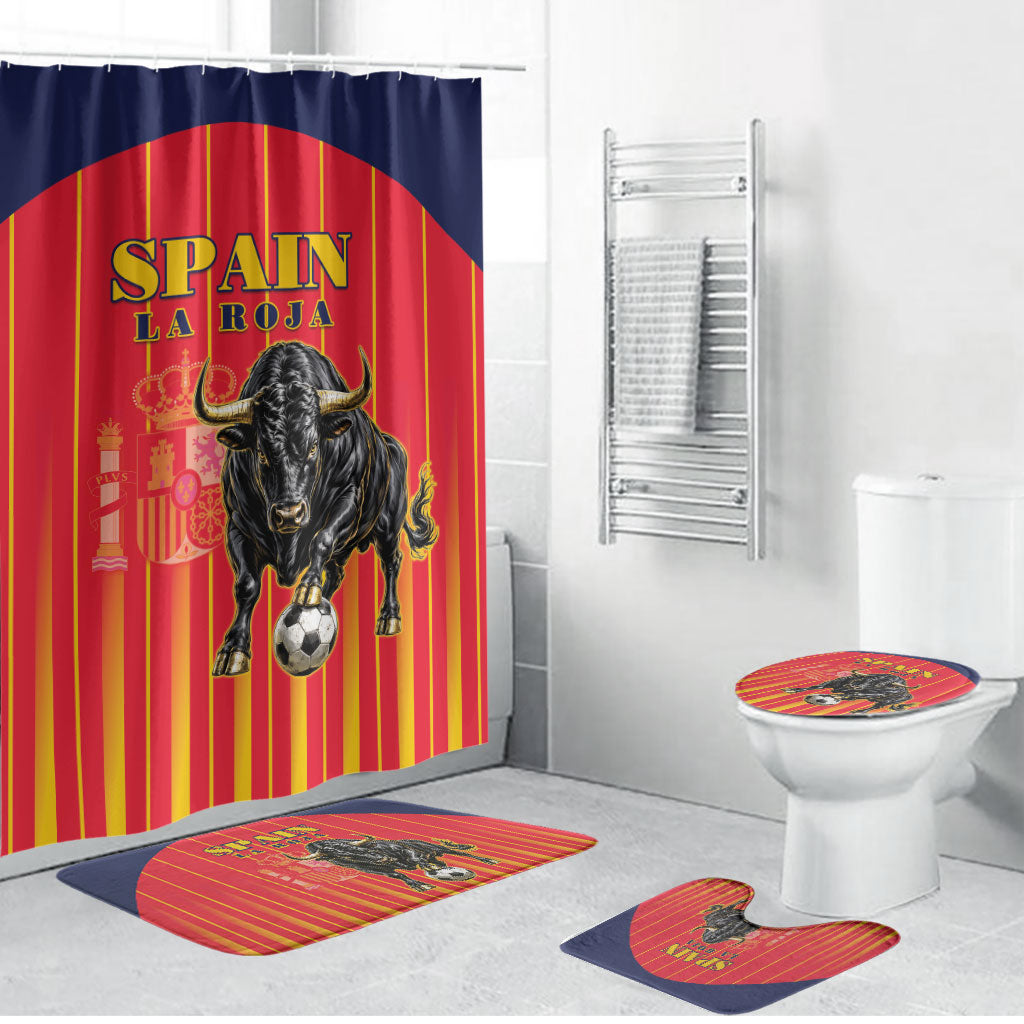Spain Football 2026 Bathroom Set La Roja Brave Bull Striped Style