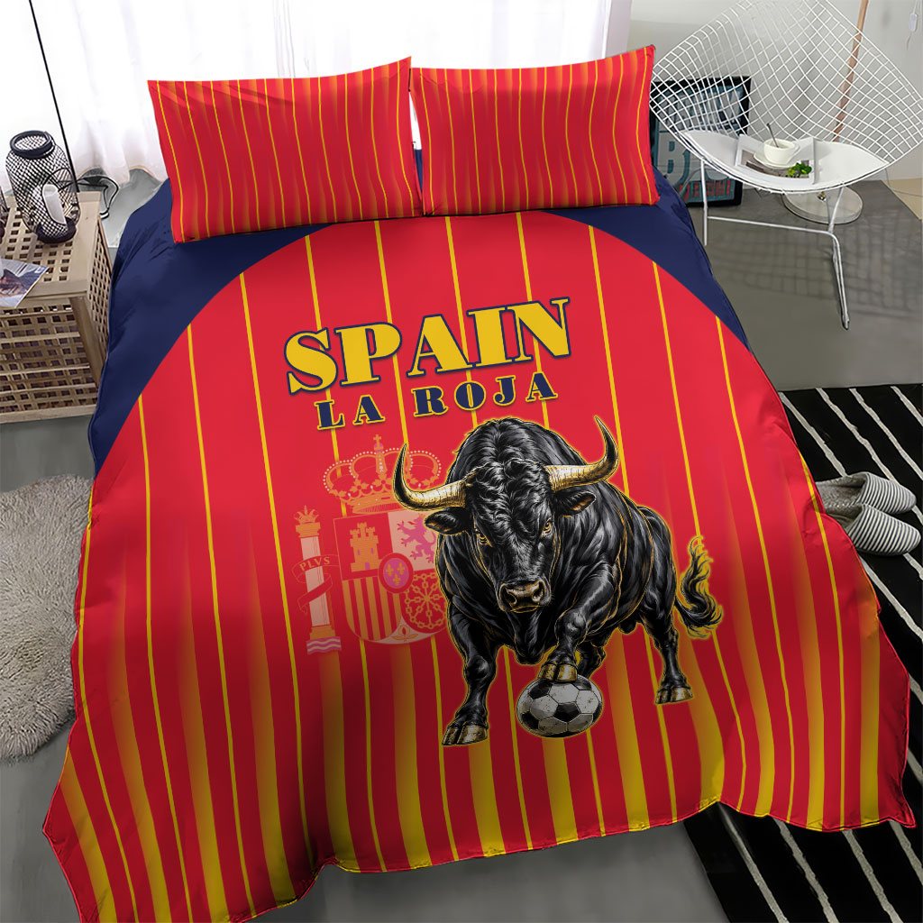 Spain Football 2026 Bedding Set La Roja Brave Bull Striped Style
