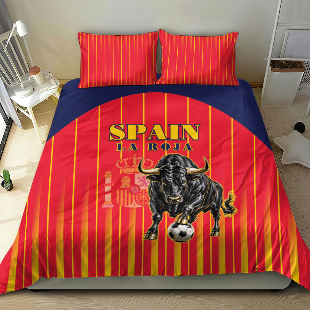 Spain Football 2026 Bedding Set La Roja Brave Bull Striped Style