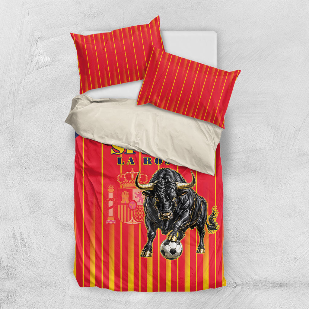 Spain Football 2026 Bedding Set La Roja Brave Bull Striped Style