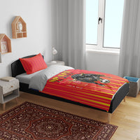 Spain Football 2026 Bedding Set La Roja Brave Bull Striped Style