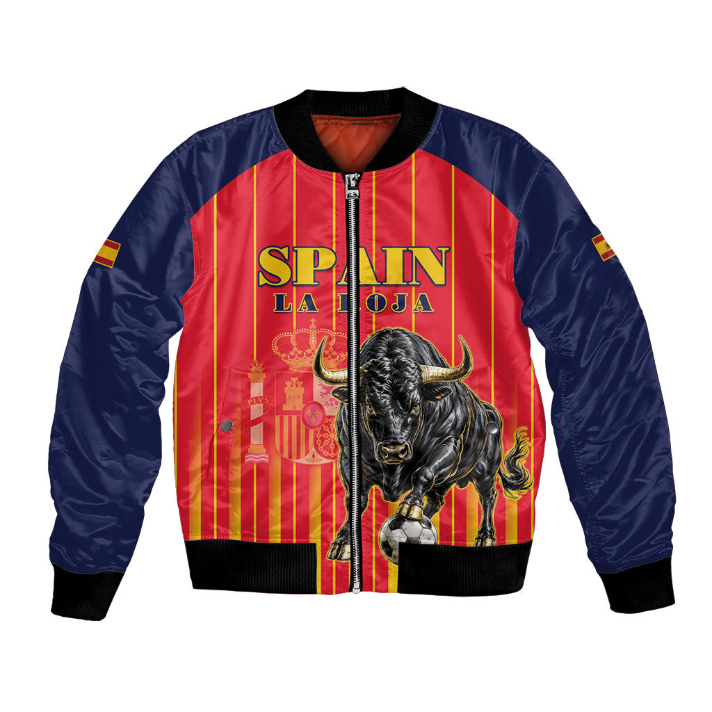Custom Spain Football 2026 Bomber Jacket La Roja Brave Bull Striped Style