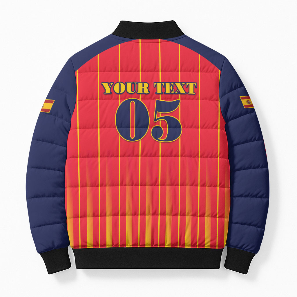 Custom Spain Football 2026 Bomber Puffer Jacket La Roja Brave Bull Striped Style