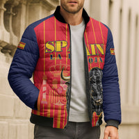 Custom Spain Football 2026 Bomber Puffer Jacket La Roja Brave Bull Striped Style