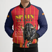 Custom Spain Football 2026 Bomber Puffer Jacket La Roja Brave Bull Striped Style