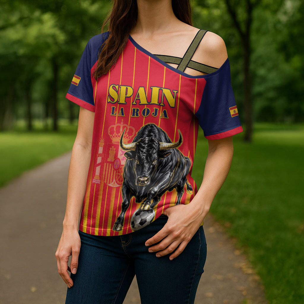 Custom Spain Football 2026 Cross Shoulder Shirt La Roja Brave Bull Striped Style