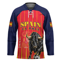 Custom Spain Football 2026 Hockey Jersey La Roja Brave Bull Striped Style