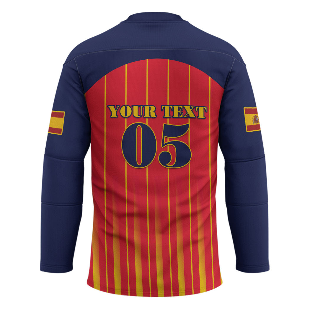 Custom Spain Football 2026 Hockey Jersey La Roja Brave Bull Striped Style