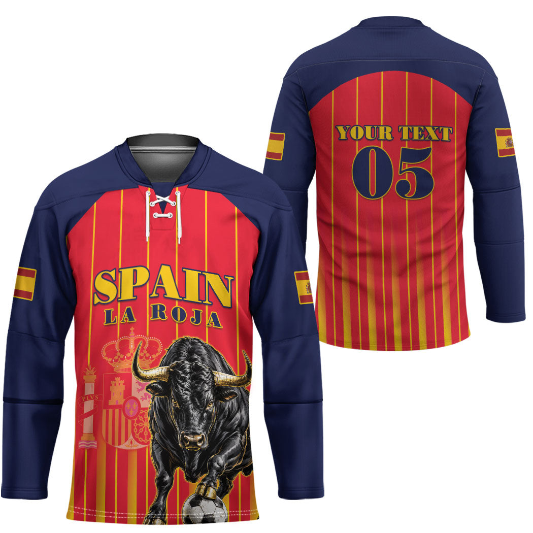 Custom Spain Football 2026 Hockey Jersey La Roja Brave Bull Striped Style