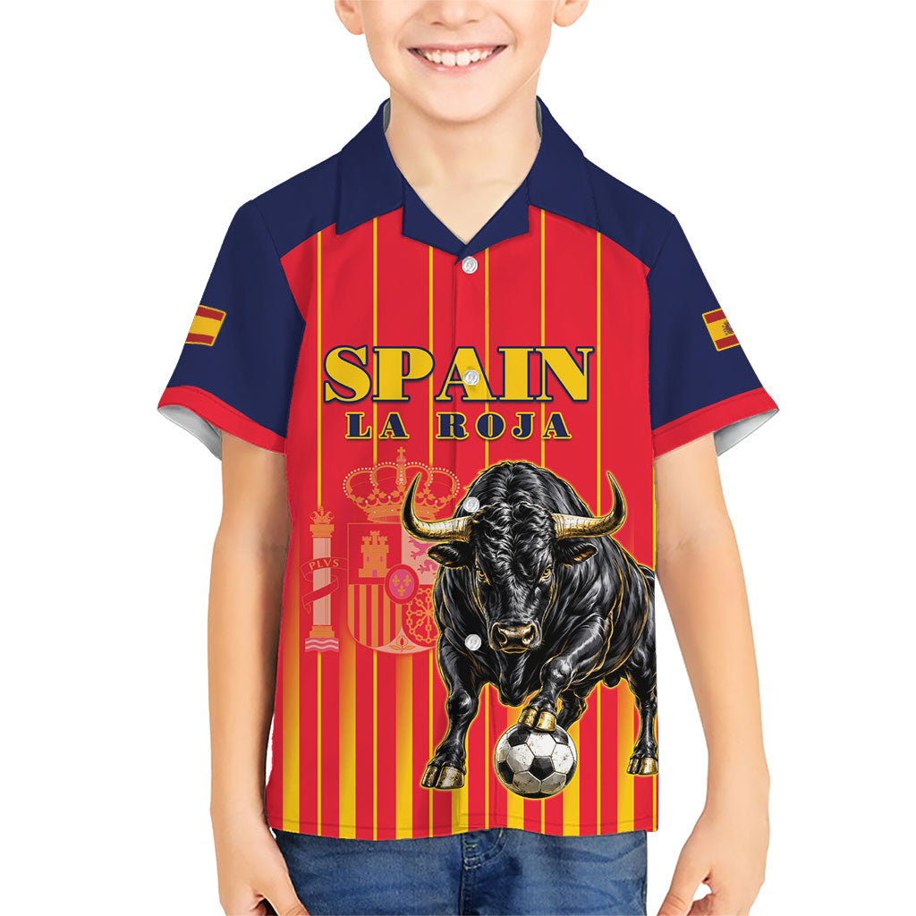 Custom Spain Football 2026 Kid Hawaiian Shirt La Roja Brave Bull Striped Style