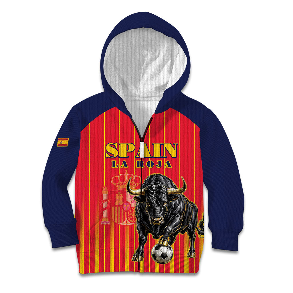 Custom Spain Football 2026 Kid Hoodie La Roja Brave Bull Striped Style