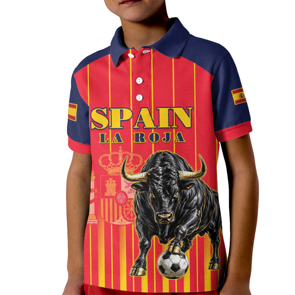 Custom Spain Football 2026 Kid Polo Shirt La Roja Brave Bull Striped Style