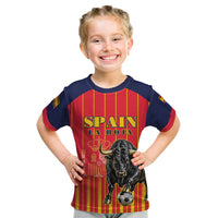Custom Spain Football 2026 Kid T Shirt La Roja Brave Bull Striped Style