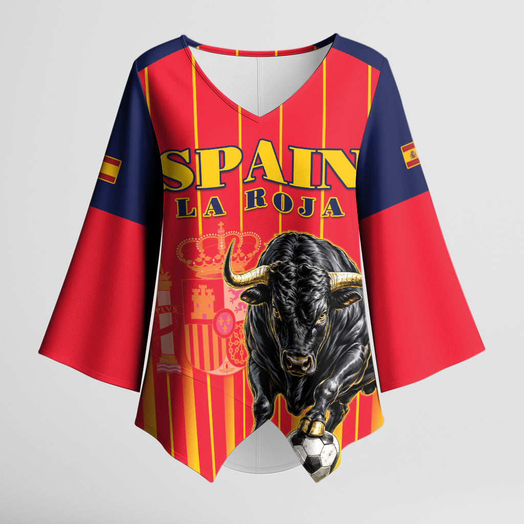 Custom Spain Football 2026 Kimono Sleeve Blouse La Roja Brave Bull Striped Style