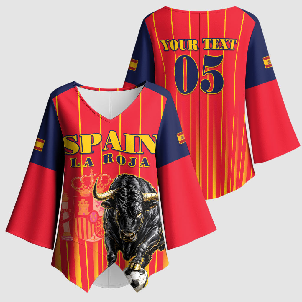 Custom Spain Football 2026 Kimono Sleeve Blouse La Roja Brave Bull Striped Style