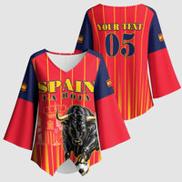 Custom Spain Football 2026 Kimono Sleeve Blouse La Roja Brave Bull Striped Style