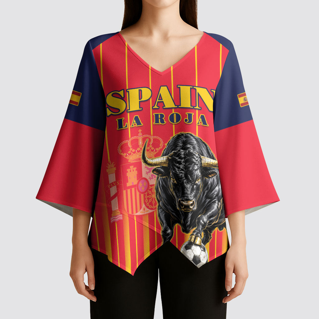 Custom Spain Football 2026 Kimono Sleeve Blouse La Roja Brave Bull Striped Style