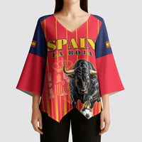 Custom Spain Football 2026 Kimono Sleeve Blouse La Roja Brave Bull Striped Style