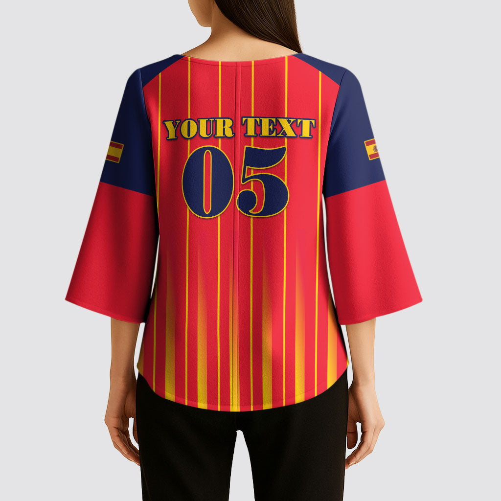 Custom Spain Football 2026 Kimono Sleeve Blouse La Roja Brave Bull Striped Style
