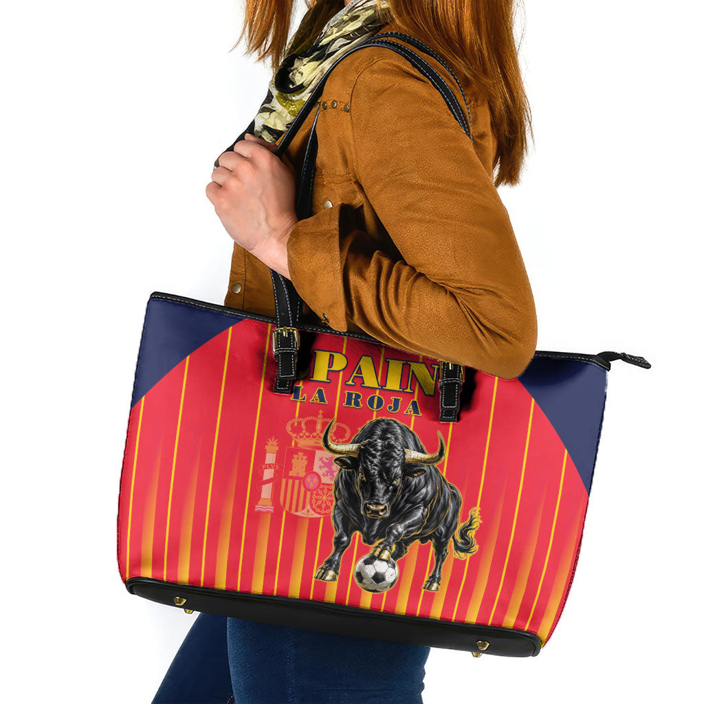 Spain Football 2026 Leather Tote Bag La Roja Brave Bull Striped Style