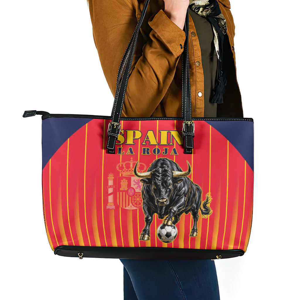 Spain Football 2026 Leather Tote Bag La Roja Brave Bull Striped Style