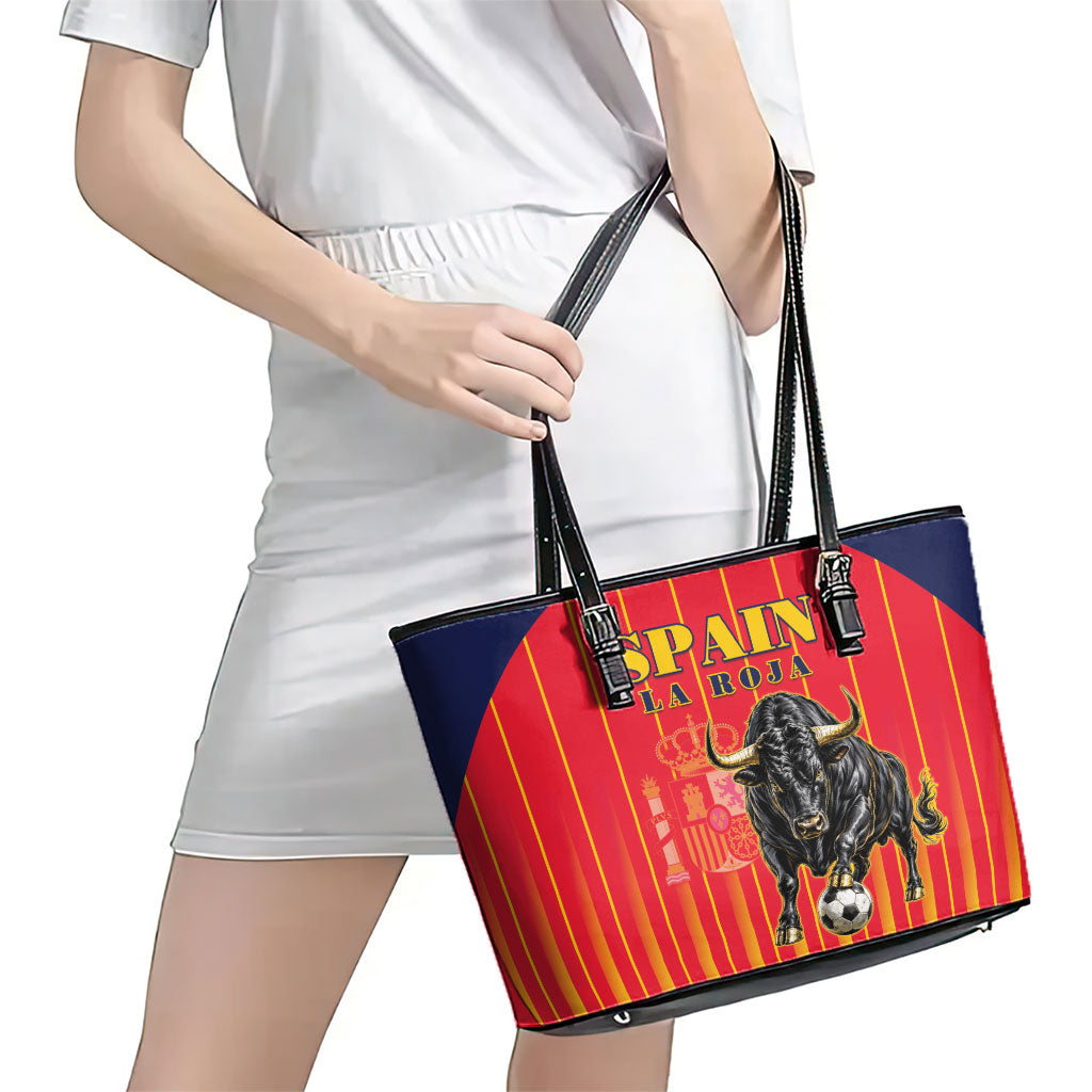 Spain Football 2026 Leather Tote Bag La Roja Brave Bull Striped Style
