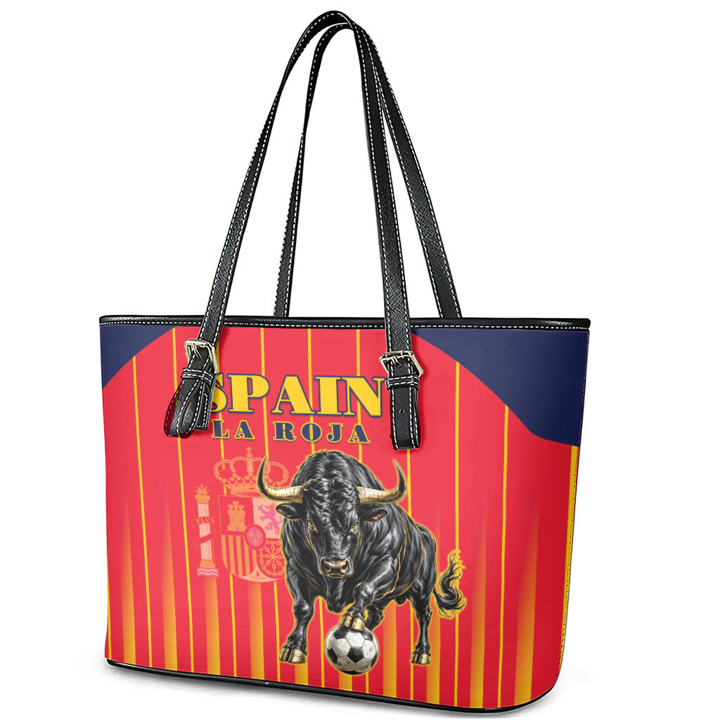 Spain Football 2026 Leather Tote Bag La Roja Brave Bull Striped Style