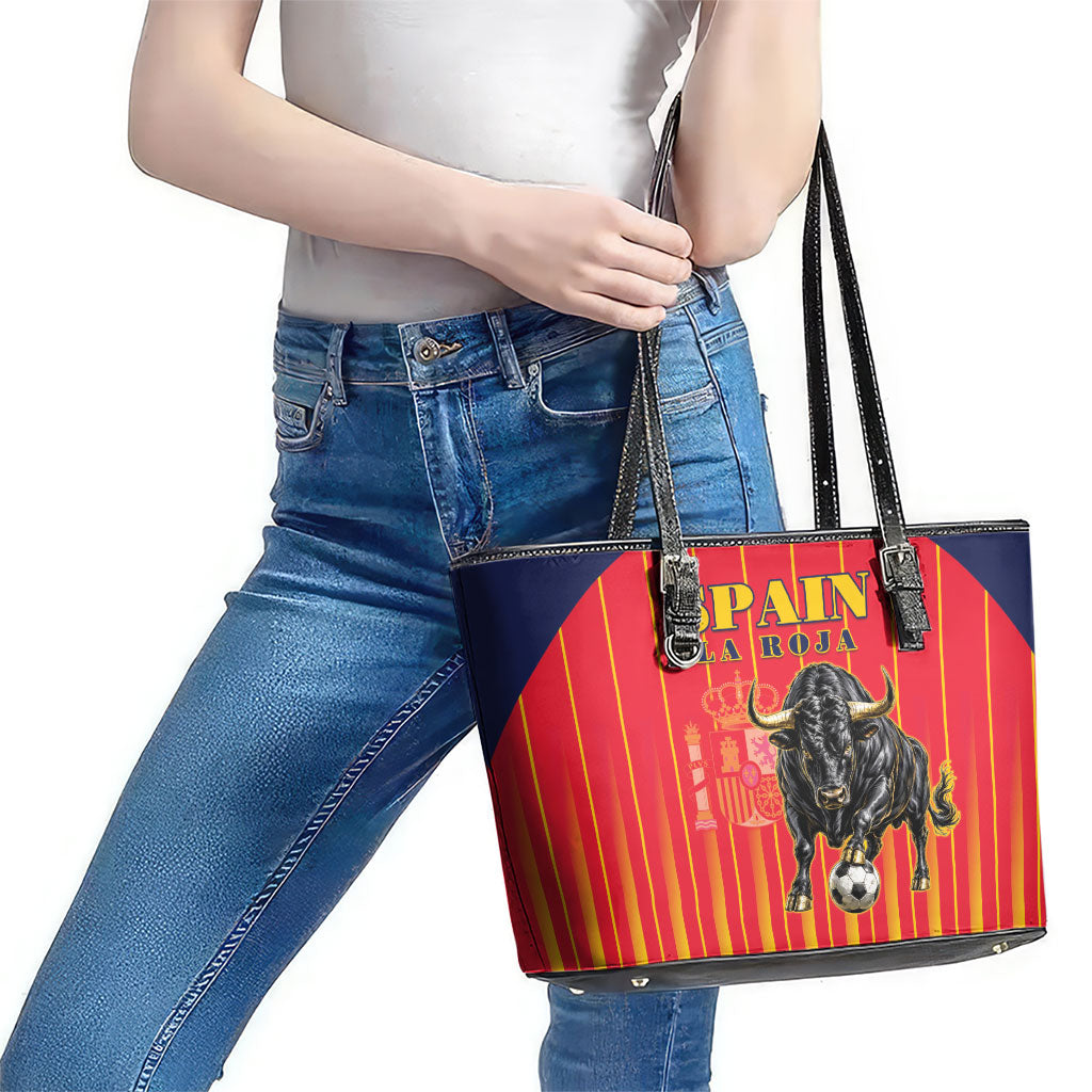 Spain Football 2026 Leather Tote Bag La Roja Brave Bull Striped Style