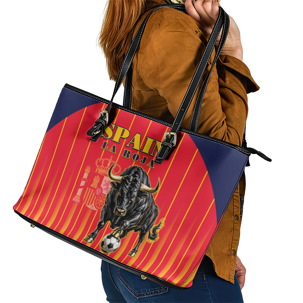 Spain Football 2026 Leather Tote Bag La Roja Brave Bull Striped Style