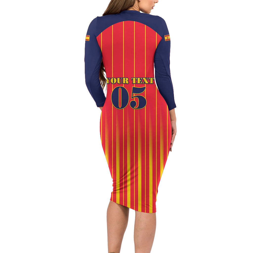 Custom Spain Football 2026 Long Sleeve Bodycon Dress La Roja Brave Bull Striped Style