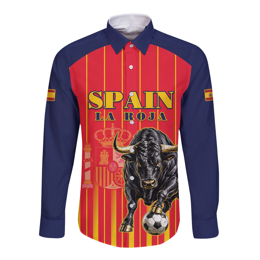 Custom Spain Football 2026 Long Sleeve Button Shirt La Roja Brave Bull Striped Style