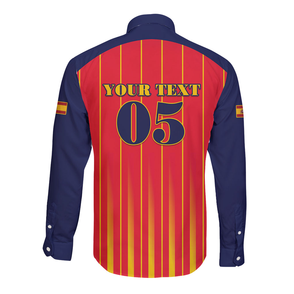 Custom Spain Football 2026 Long Sleeve Button Shirt La Roja Brave Bull Striped Style
