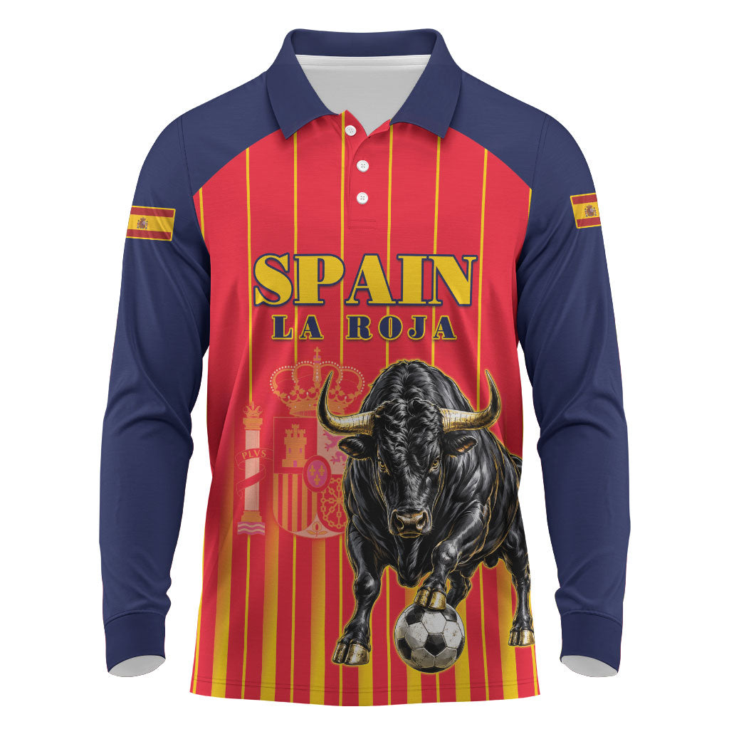 Custom Spain Football 2026 Long Sleeve Polo Shirt La Roja Brave Bull Striped Style