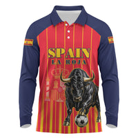 Custom Spain Football 2026 Long Sleeve Polo Shirt La Roja Brave Bull Striped Style