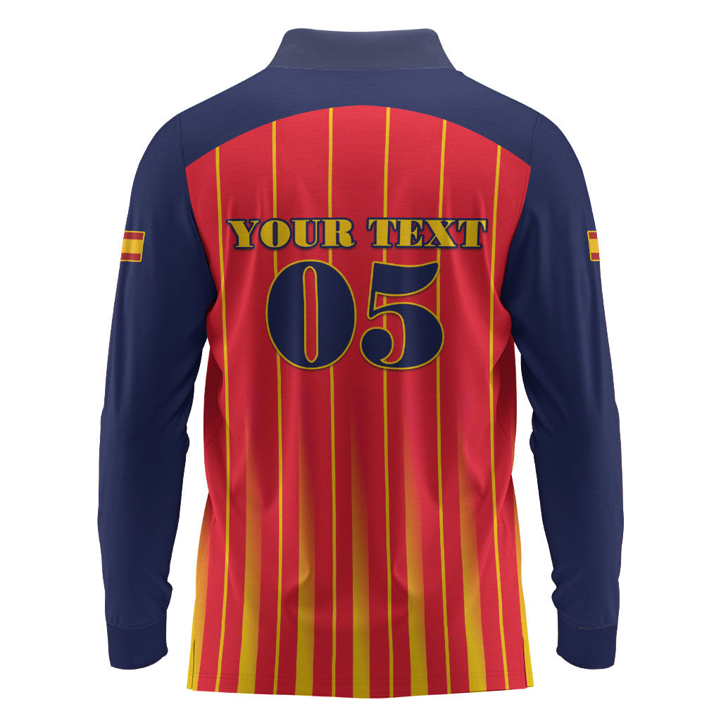 Custom Spain Football 2026 Long Sleeve Polo Shirt La Roja Brave Bull Striped Style