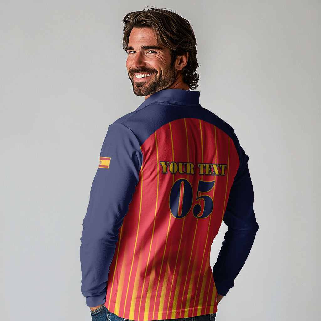 Custom Spain Football 2026 Long Sleeve Polo Shirt La Roja Brave Bull Striped Style
