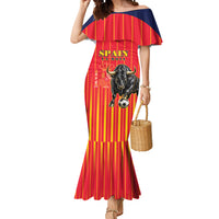 Custom Spain Football 2026 Mermaid Dress La Roja Brave Bull Striped Style
