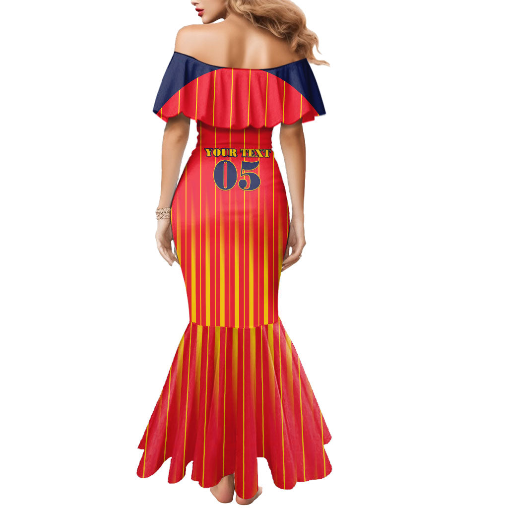 Custom Spain Football 2026 Mermaid Dress La Roja Brave Bull Striped Style